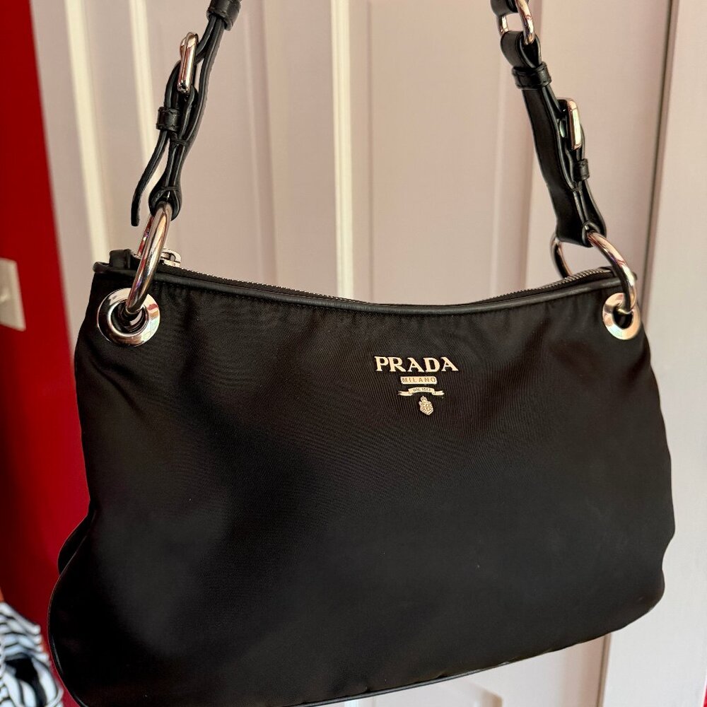 Authentic Prada Tessuto and Leather Shoulder Bag